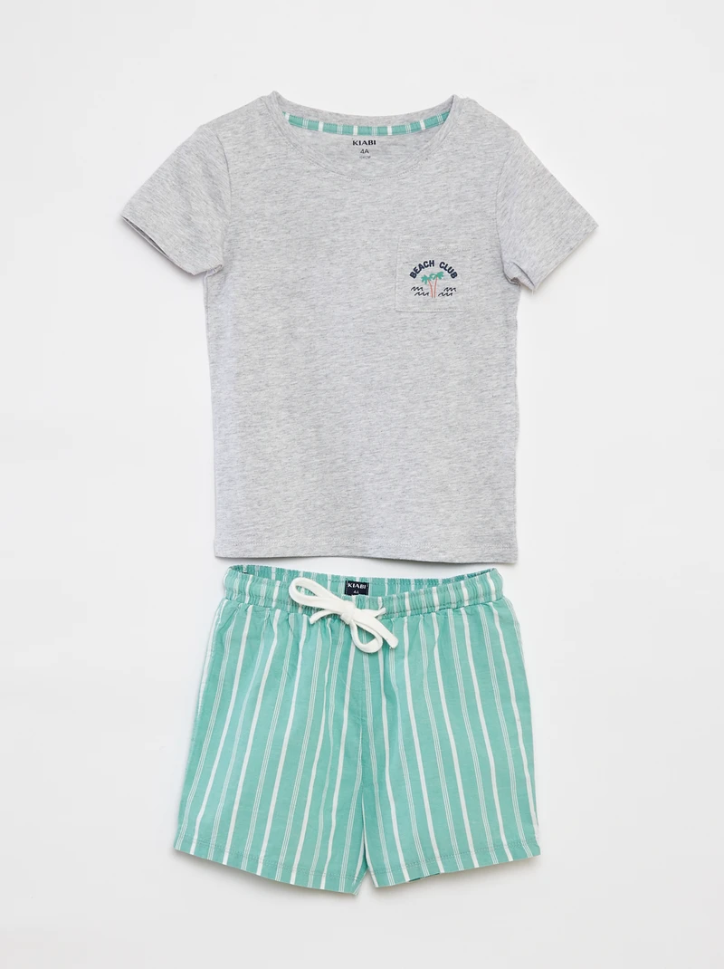 Short pyjama set (t-shirt + poplin shorts) - 2 pieces - GREEN