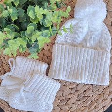 Organic Cotton Baby Hat & Booties Set – Cream
